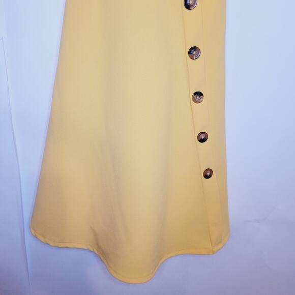 Purple Snow yellow wrap button detail sleeveless vneck smocked back dress Sz Sm - Picture 5 of 8